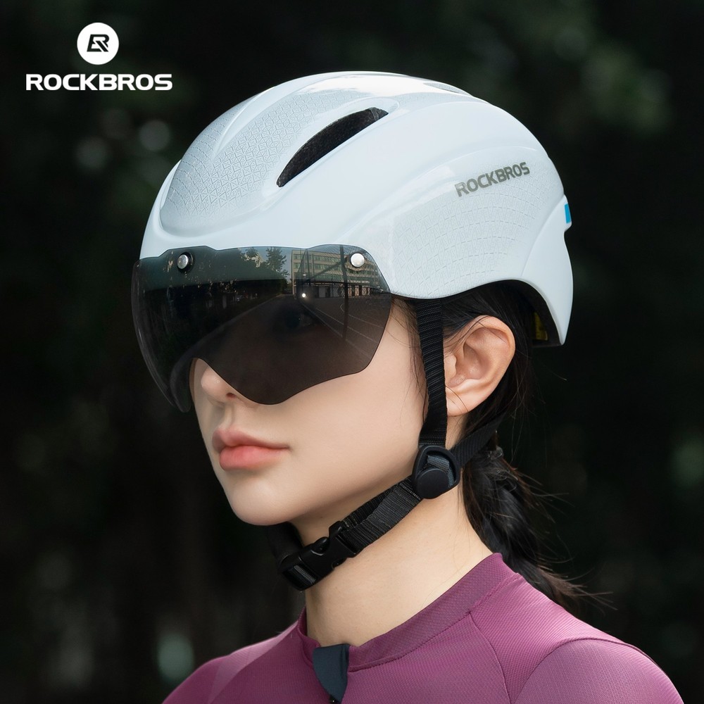 ROCKBROS Adult Bike Helmet with LED Safety Light Adjustable Dial&Removable Visor