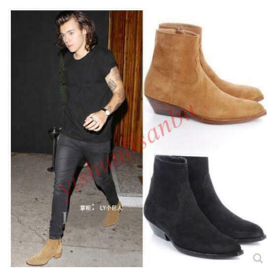 Men's Cuban Heel Suede Leather Chelsea Chukka Ankle Boots Casual Pointed Toe