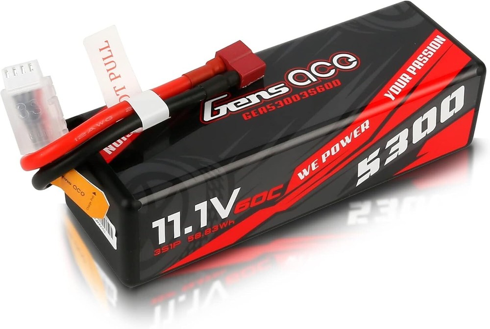 Gens Ace 11.1V 3S 5300mAh 60C LiPo Battery w/ Deans T Plug for RC Cars Trucks-image