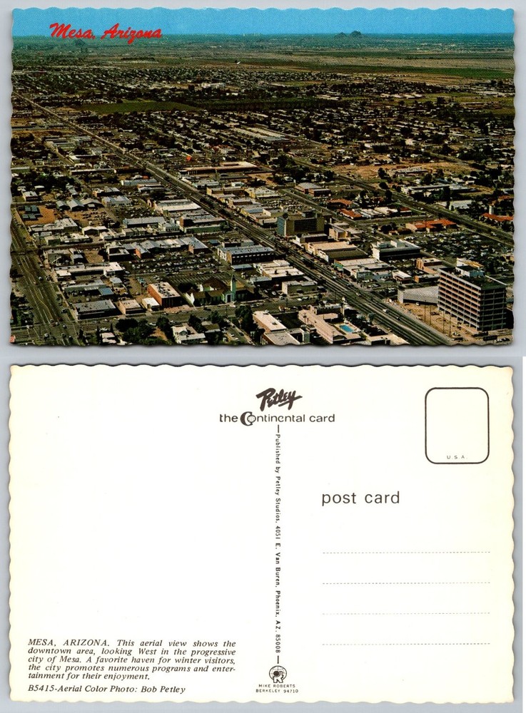 Mesa Arizona Aerial View Vintage Postcard Petley Studios Bob Petley Photo