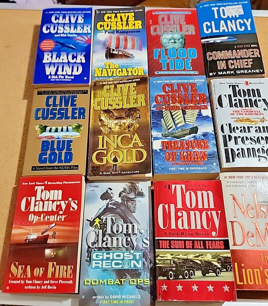 Mixed lot of 12 Clive Cussler & Tom Clancy Paperback Books
