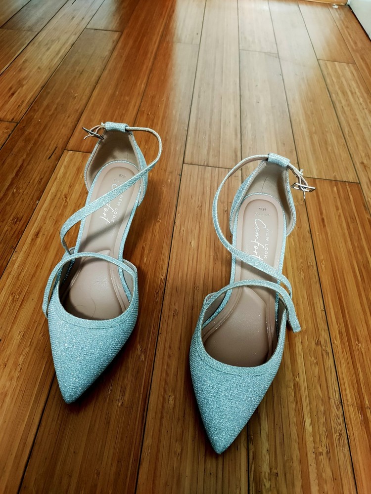 New Look Comfort silver glitter pointed toe ankle-strap stiletto heels