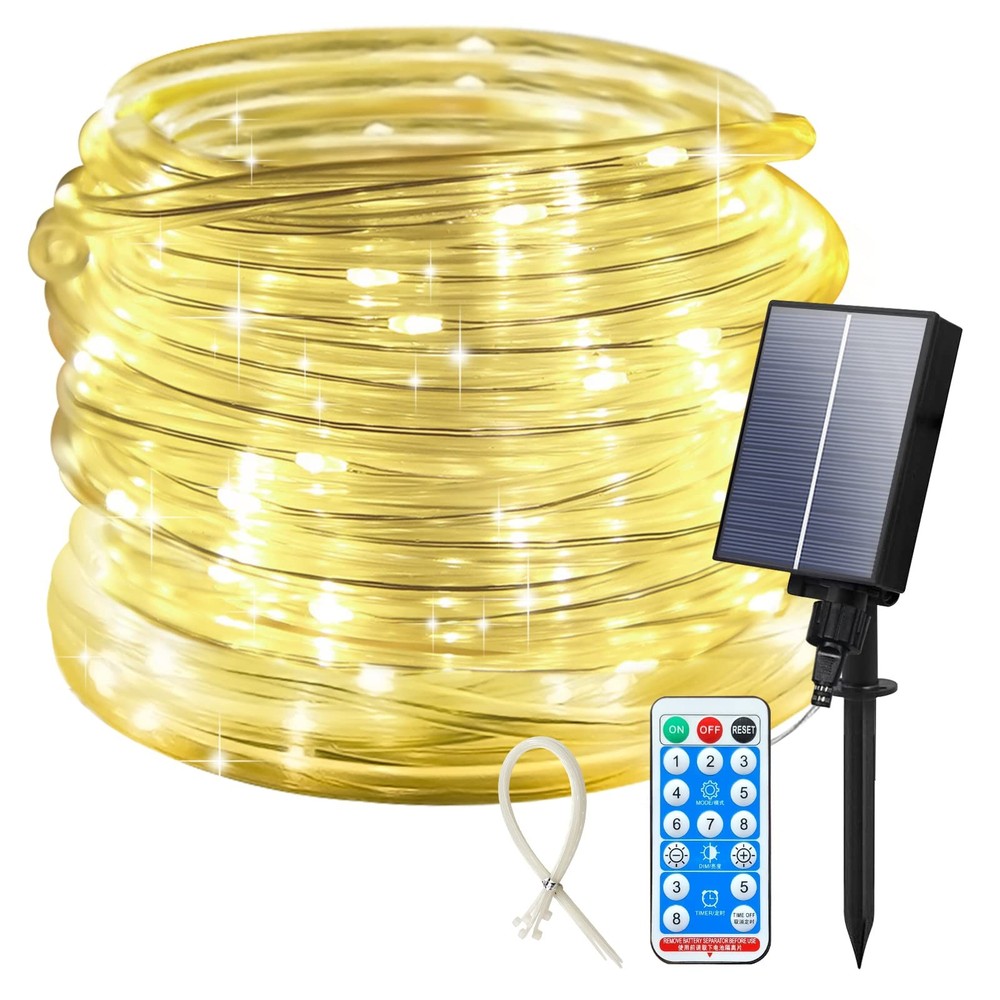 66FT Solar Rope Lights Outdoor 200LED Remote Control Christmas Fairy Lights for Garden Patio