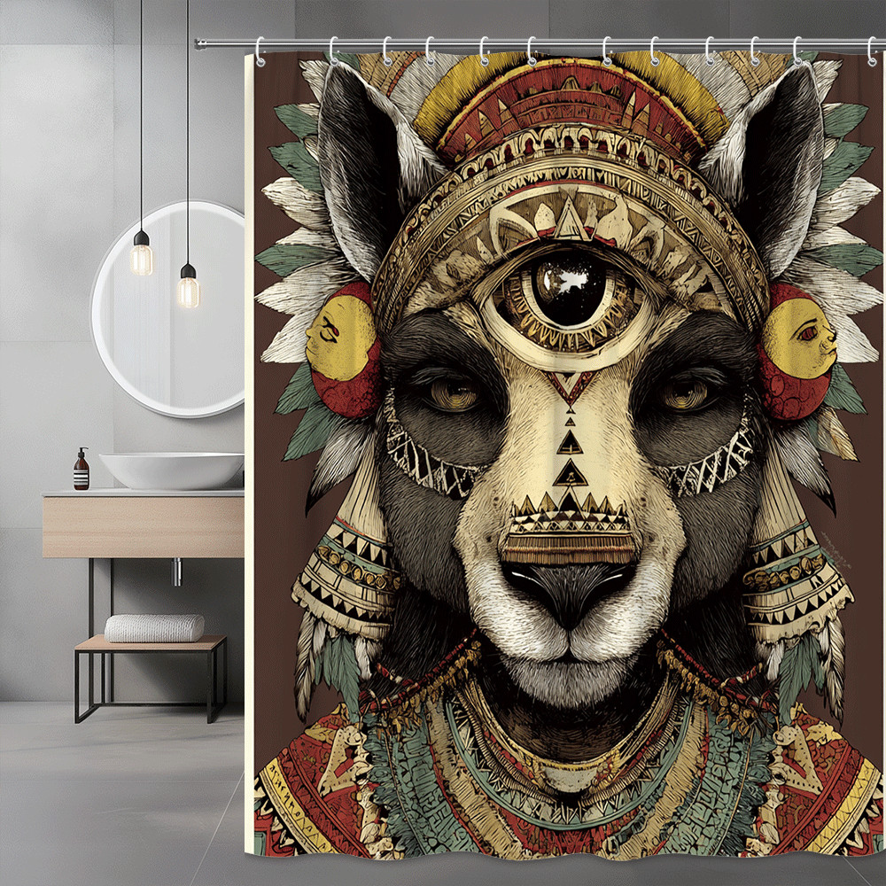 Boho Panda Face Shower Curtain Tribal Graphic Print