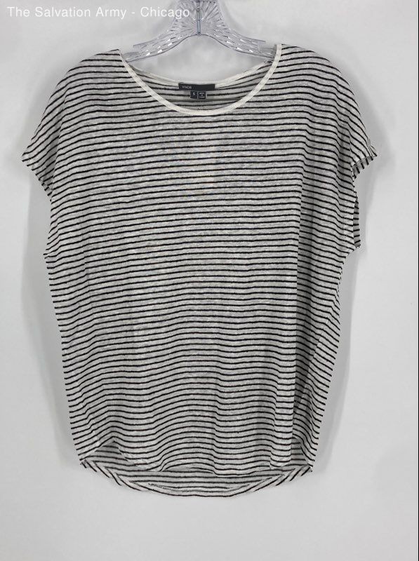 Vince Womens Black White Striped Round Neck Short Sleeve Blouse Top Size S