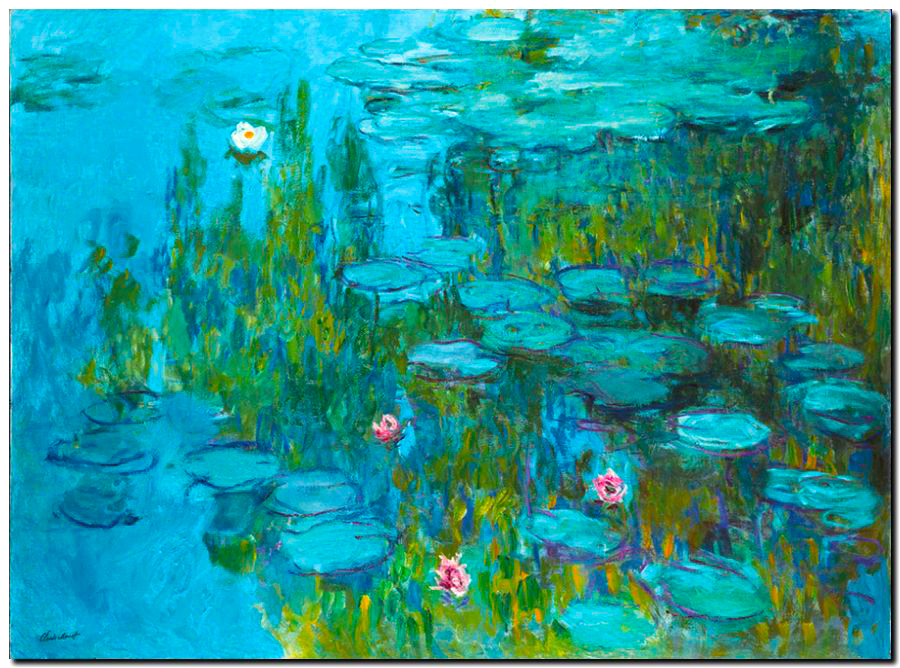 CLAUDE MONET ~ Water lilies sea roses cyan~ *FRAMED* CANVAS ART 24x16