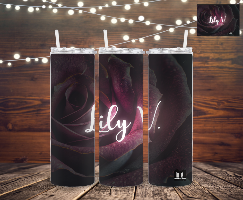 Dark Rose - 20oz Skinny Tumbler Custom Name with Straw Sublimation.