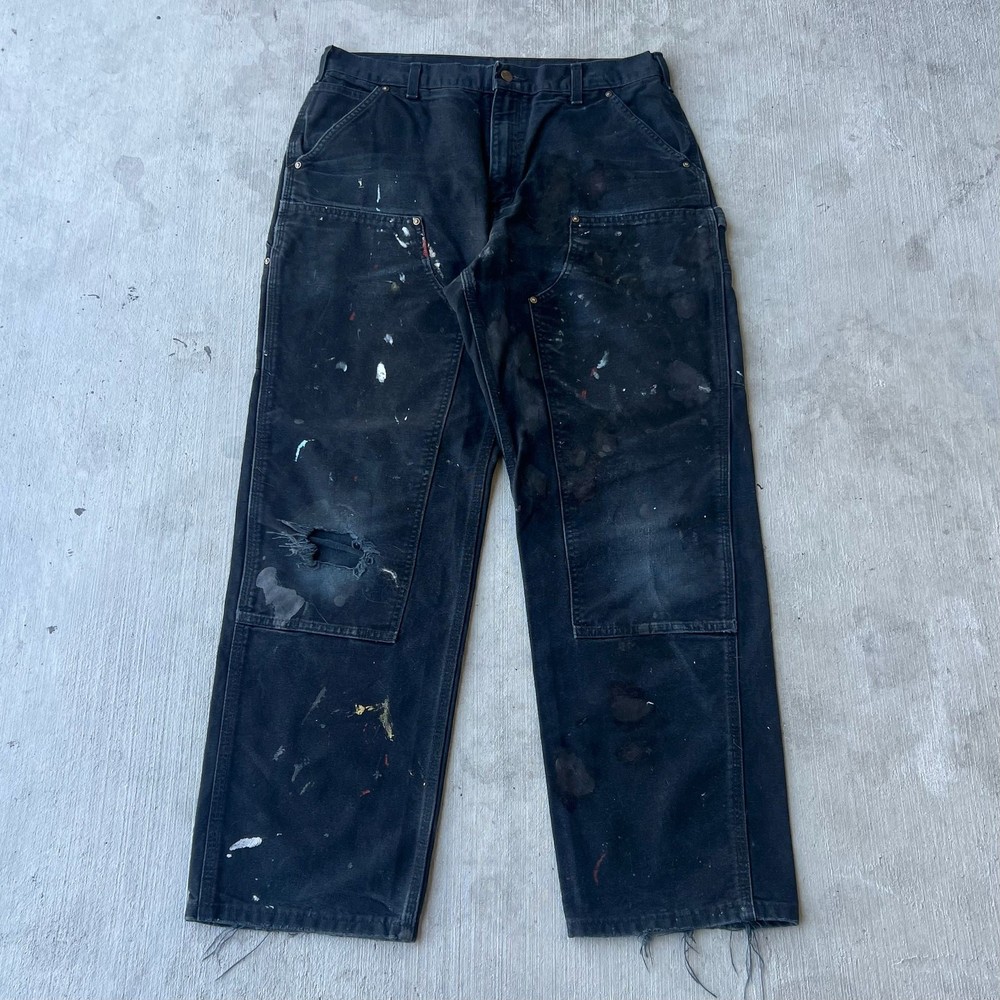Carhartt faded black double knee work wear carpenter pants 34x32