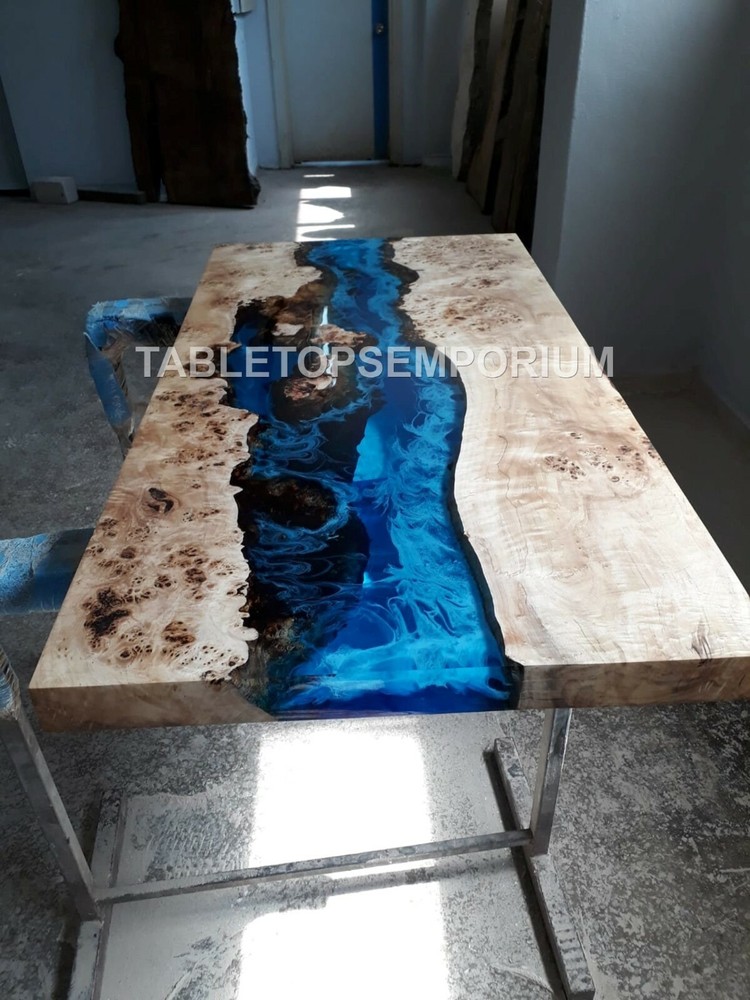 Special Blue River Epoxy Table, Acacia Deep Sea Blue Table, epoxy dining table
