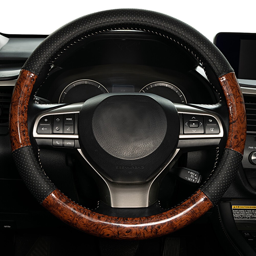15'' 38cm Wood Grain Car Steering Wheel Cover Anti-slip Universal Accessories