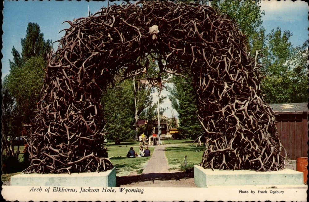 Jackson Hole Wyoming Arch of Elkhorns entry Grand Teton Natl Park postcard
