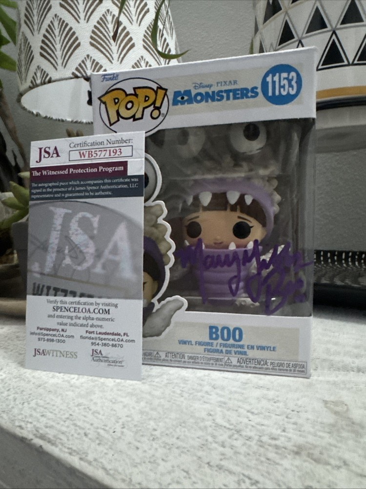 Funko Pop! #1153 Monsters Inc Boo, signed by Mary Gibbs JSA COA Inscribed “Boo”