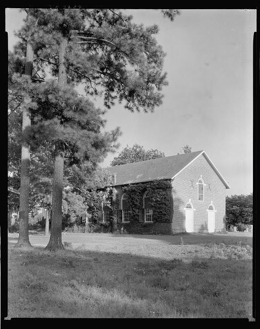 Photo:Eastville Virginia Hungar's Church 1930s Brick Church Pine Trees