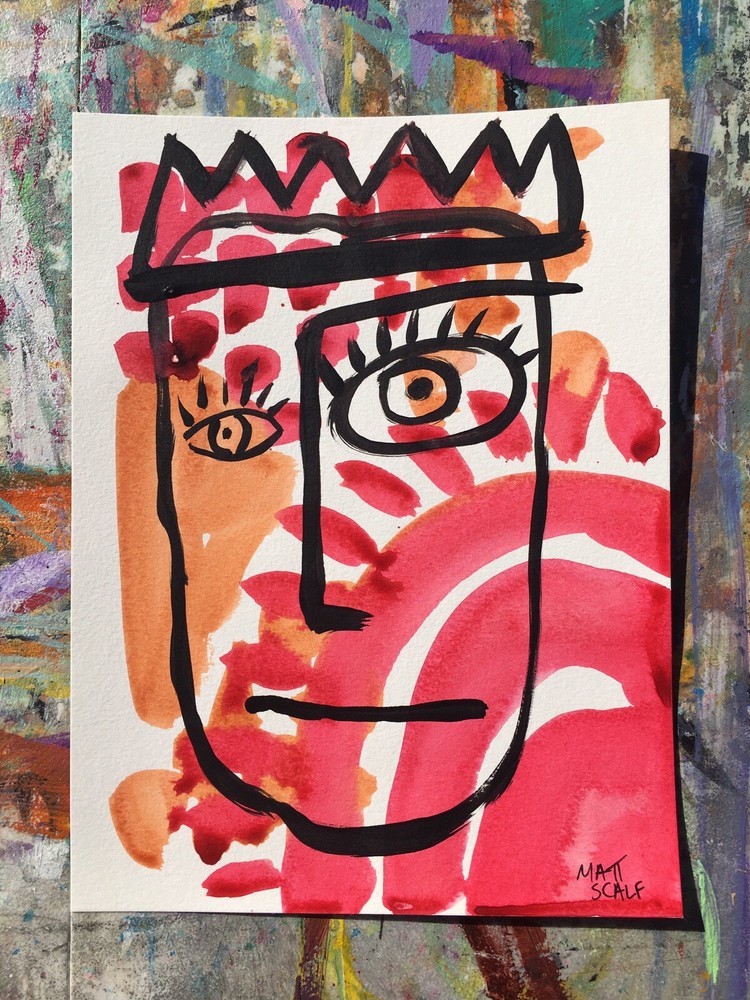Matt Scalf Portrait Face Abstract ORIGINAL PAINTING Street Modern Graffiti 9x12-image