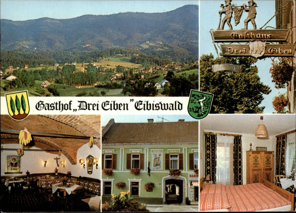 Austria Eibiswald Gasthof Drei Eiben inn dining hotel multiview  postcard sku407