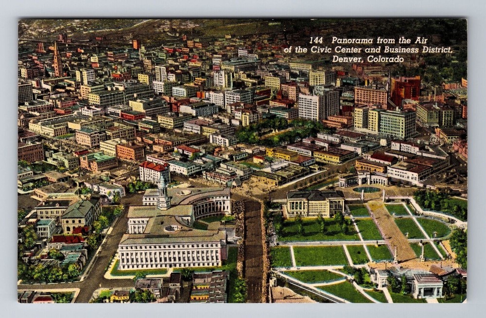 Denver CO-Colorado, Panorama of Civic Center & Business Area, Vintage Postcard