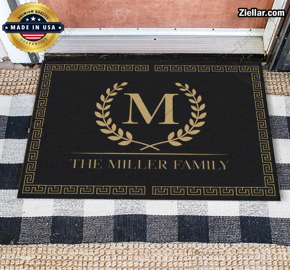 Custom Text Photo Doormat with Elegant Greek Design & Family Initial