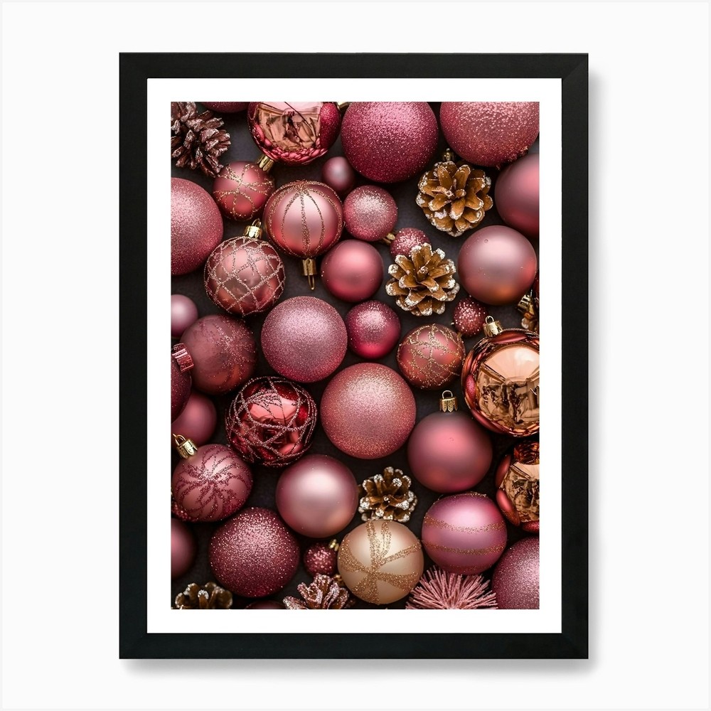 Festive Christmas Ornaments Black Framed Wall Art Canvas Print  