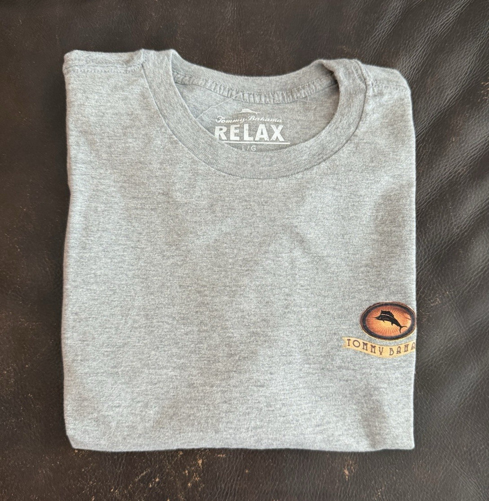 Tommy Bahama Relax Mens Large Gray Marlin Logo Graphic T-Shirt Crew Neck