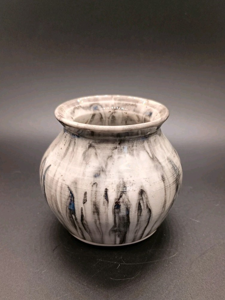 Studio Pottery Mini Vase White Black Ceramic Rustic Vessel Small Handmade Signed