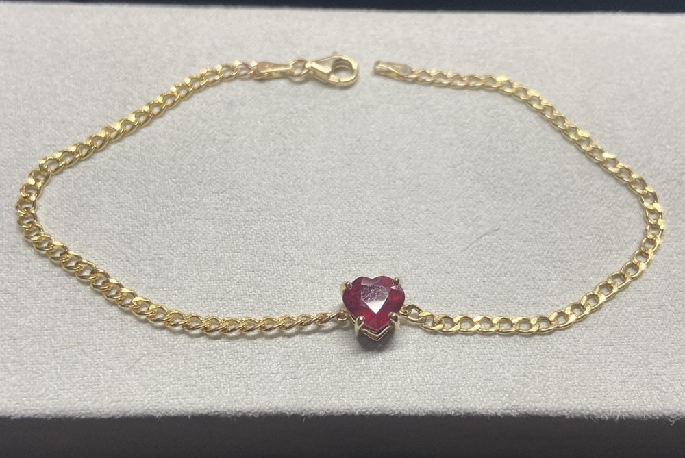 BABY GOLD BRAND ORIG 14k Gold/Genuine Ruby Heart Bracelet Sz 7.5