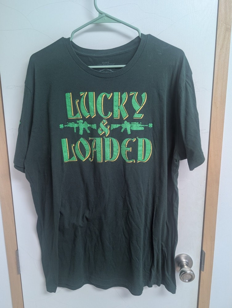 Grunt Style Men's XL Green Lucky & Loaded Rifle St Patrick's Day T-Shirt