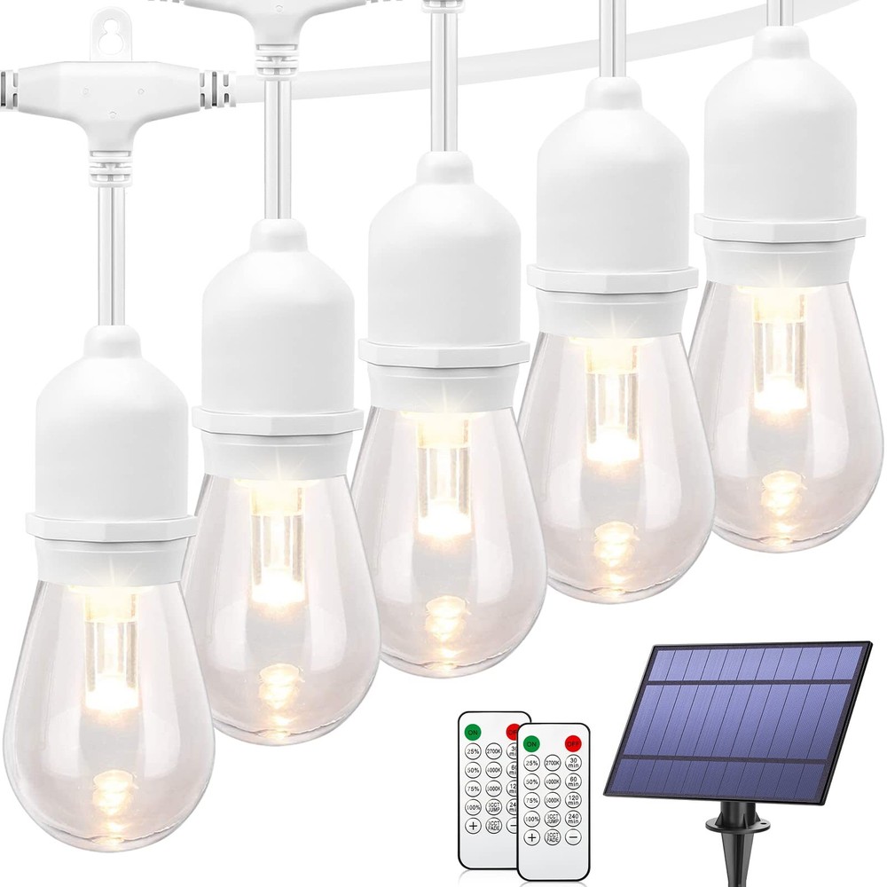 3-Color in 1 Dimmable Solar String Lights Outdoor, 48ft Patio String Lights w...