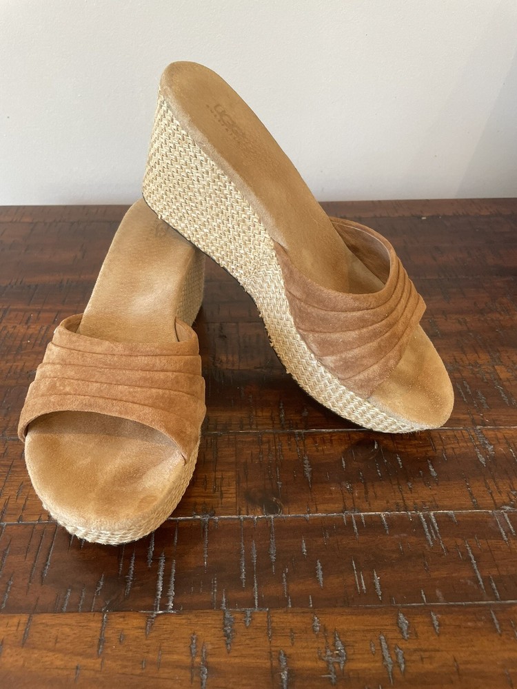 UGG 8.5 Sandal Espadrille Wedge Eirene Brown  Slides  Suede