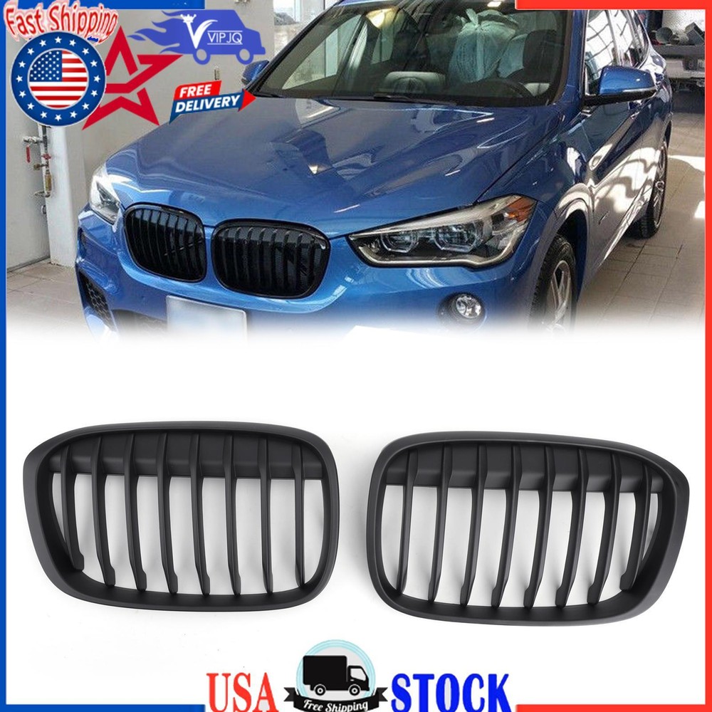 2pcs Front Kidney Grille Grill For BMW 2016+ F48 F49 X1 X-Series Matte Black
