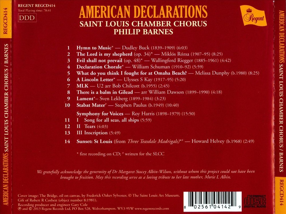 Saint Louis Chamber Chorus Philip Barnes American Declarations CD