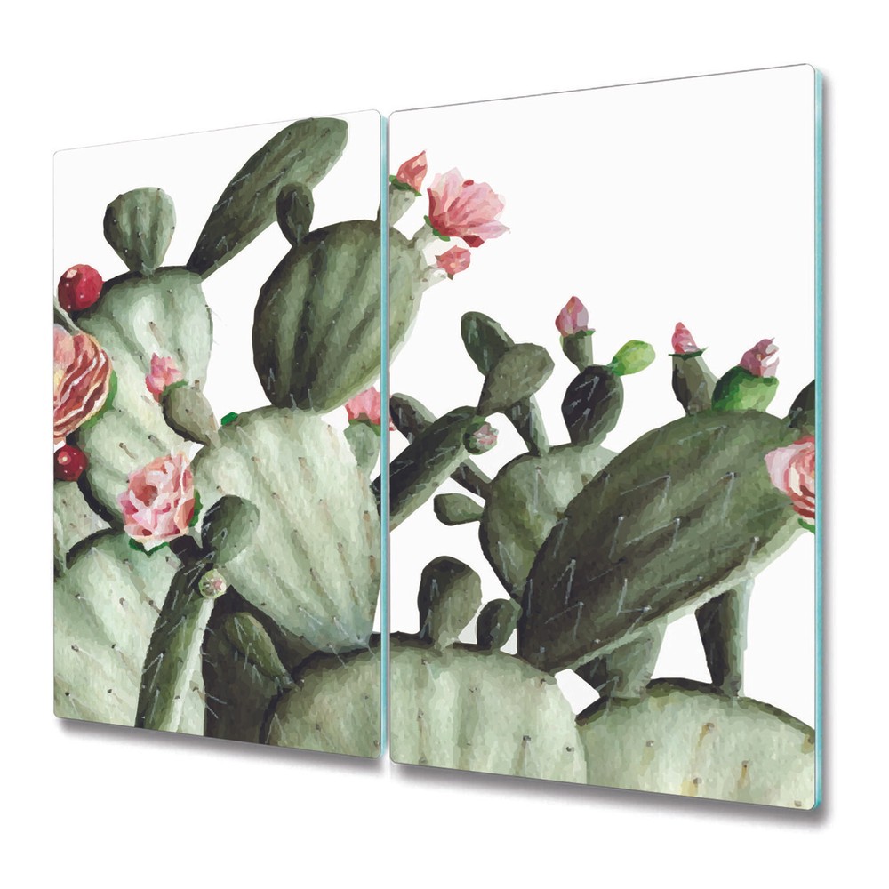 Glass Chopping Cutting Board Cactus Flower | Tropical Watercolour | 2x30x52
