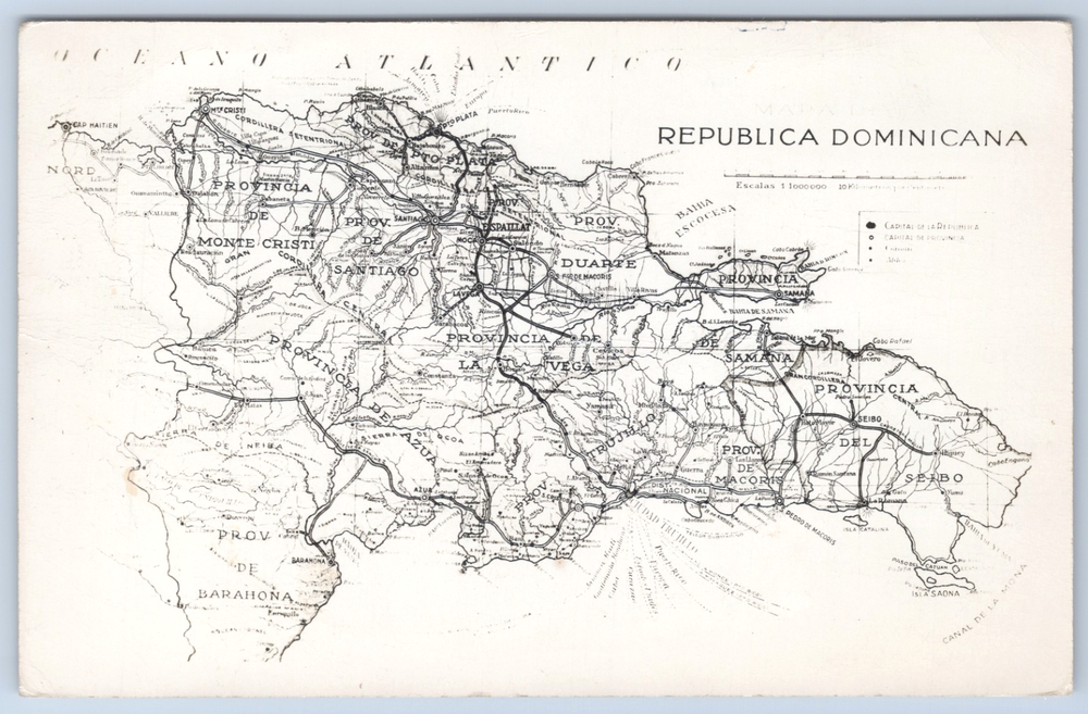 RPPC Republica Dominicana Map 1940s Trujillo Original Stamp Postcard