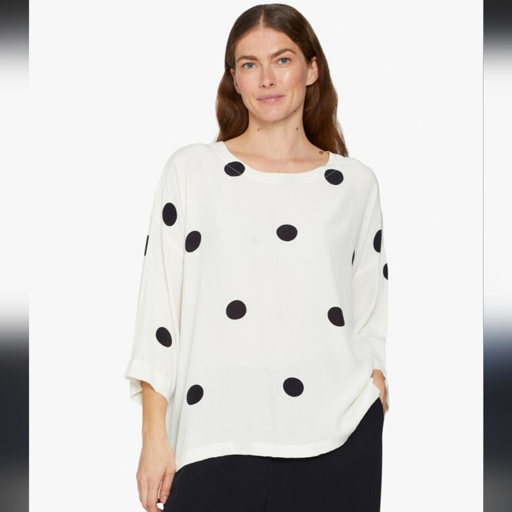 MASAI Copenhagen Black Polka Dot Cream Tunic Top Shirt Size L