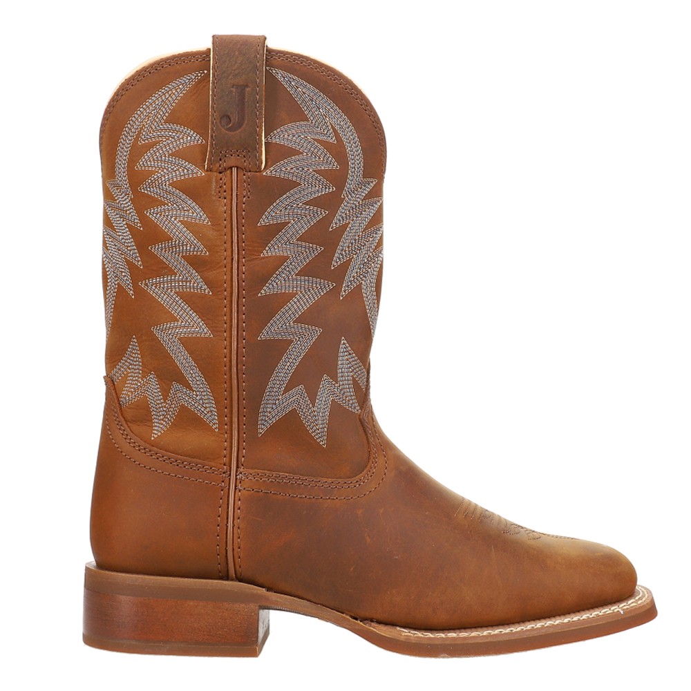 Justin Boots Bucks 11 Inch Embroidered Wide Square Toe Cowboy Boots for Men in Brown Casual Style