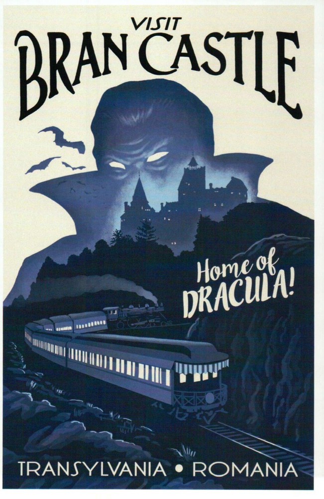 Bran Castle Transylvania Romania, Home of Dracula, Vampire Bats Train - Postcard