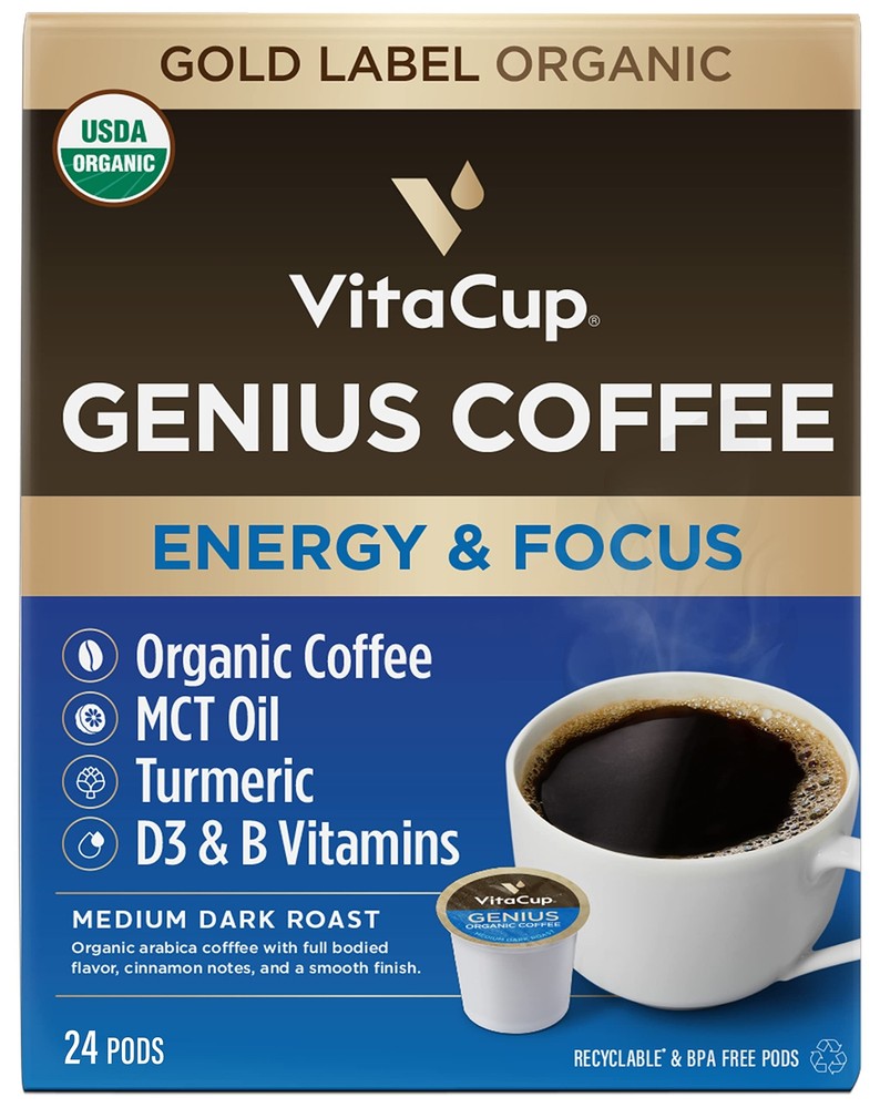 Organic Genius Keto Coffee Pods, Increase Energy & Focus w/MCT Oil, Turmeric,...