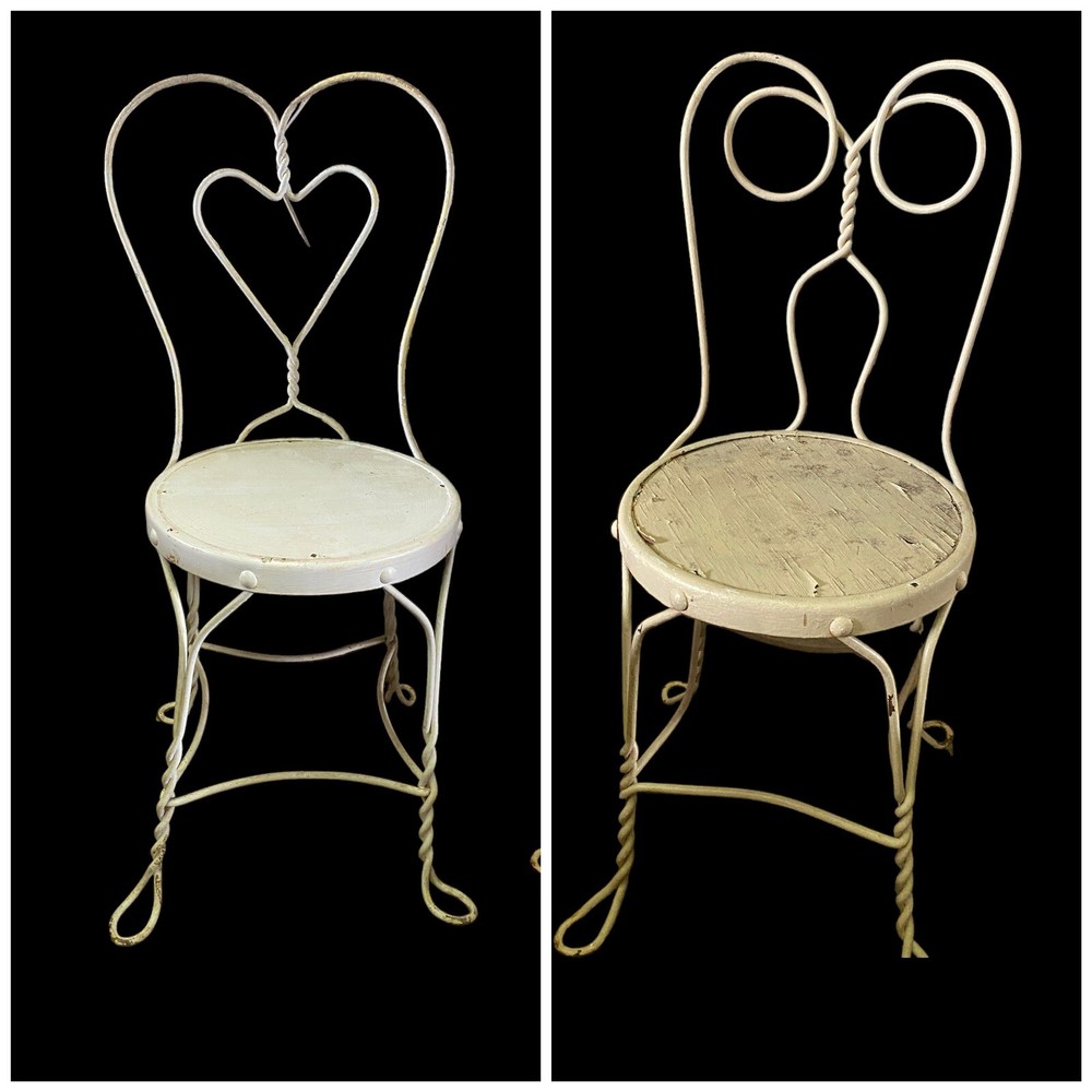 2 Antique Wrought Iron and Wood Ice Cream Parlor Chairs - Shabby Chic!