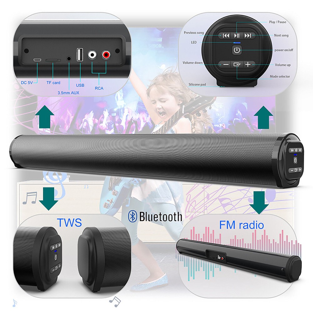 Bluetooth Surround Sound Bar 4 Speaker System Wireless Subwoofer TV Theater EP