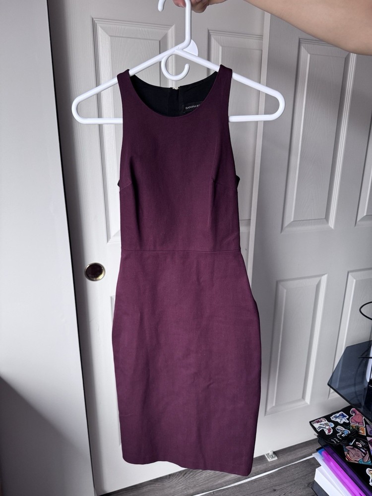 Banana Republic Petite 00 Burgundy Sleeveless Sheath Dress Zip Back Career