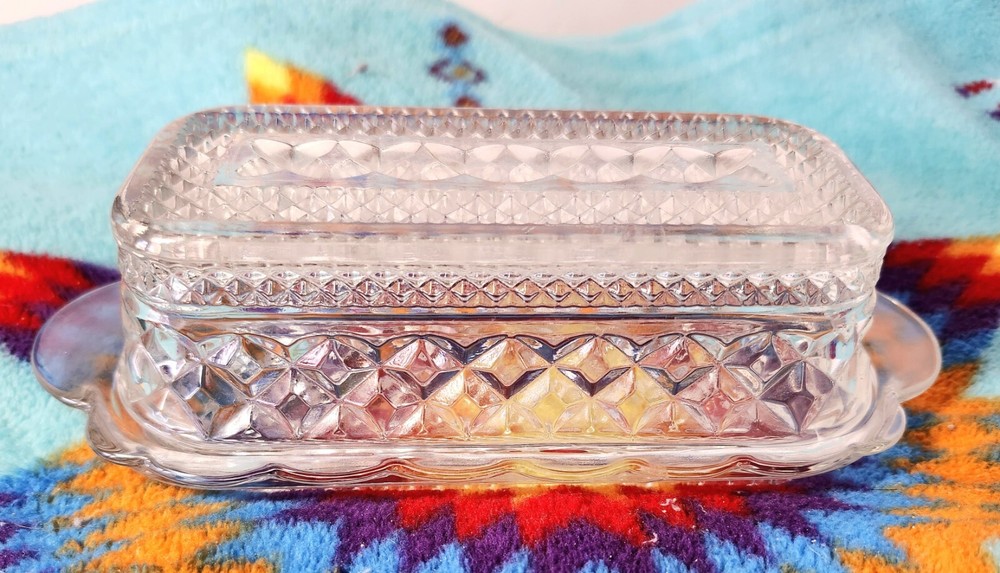 Anchor Hocking Wexford 7 7/8 Clear Glass Butter Dish with Criss Cross Lid