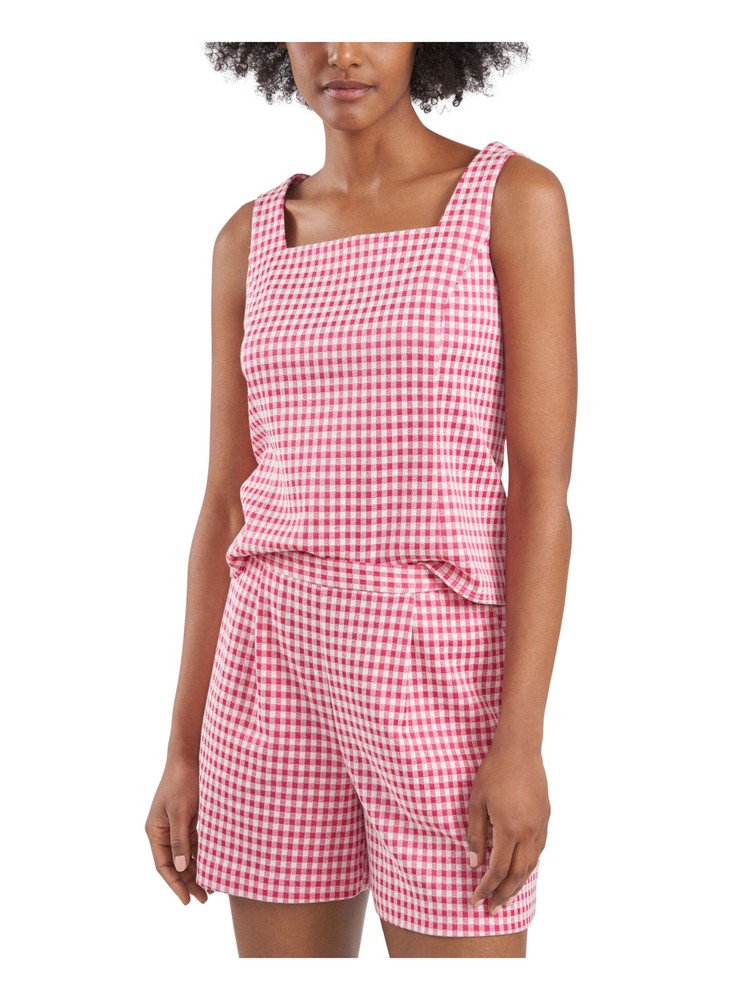 RILEY&RAE Womens Pink Stretch Zippered Knit Sleeveless Square Neck Tank Top XXS