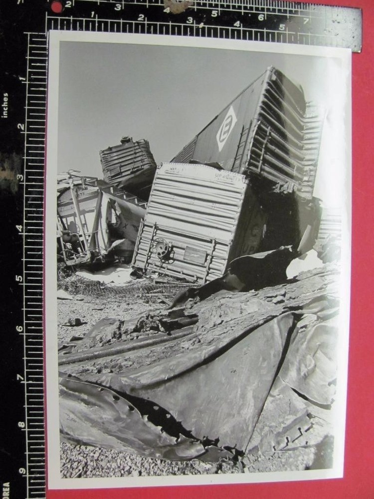 Bad Railroad Freight Train Wreck Photo Union Pacific Boxcar #49097 Erie Boxcar