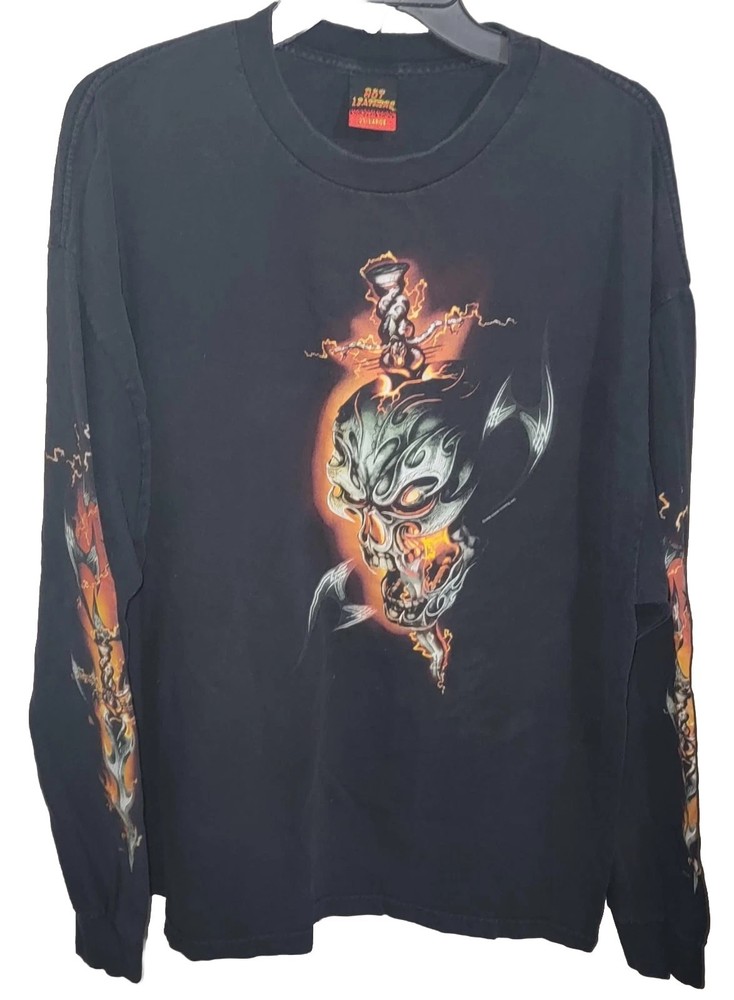 Electric Skull Flames Vtg Long Sleeve Biker Shirt Xxl New!!! 2Xl Vintage