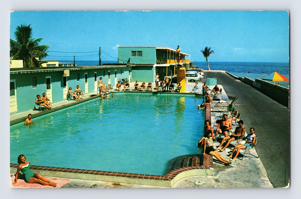 Postcard Florida Key West FL Sun N Surf Motel Pool 1960s Unposted Chrome