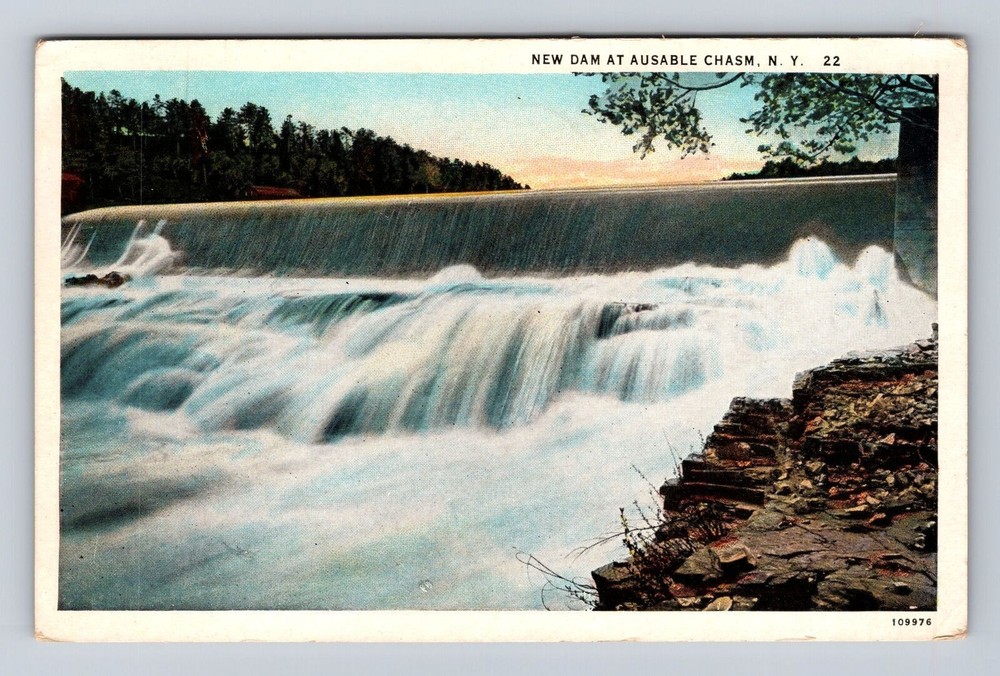 AuSable Chasm NY-New York, New Dam, Antique Vintage Souvenir Postcard