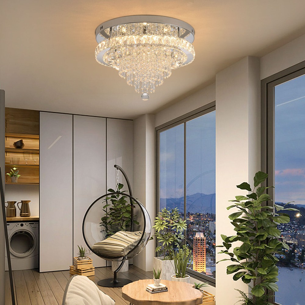 19.68 Inch Modern LED Crystal Chandelier Flush Mount Ceiling Light Fixture