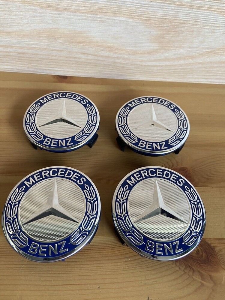 Set of 4 Mercedes Star Laurel Wreath Hub Cap Inserts for Sport AMG Wheels