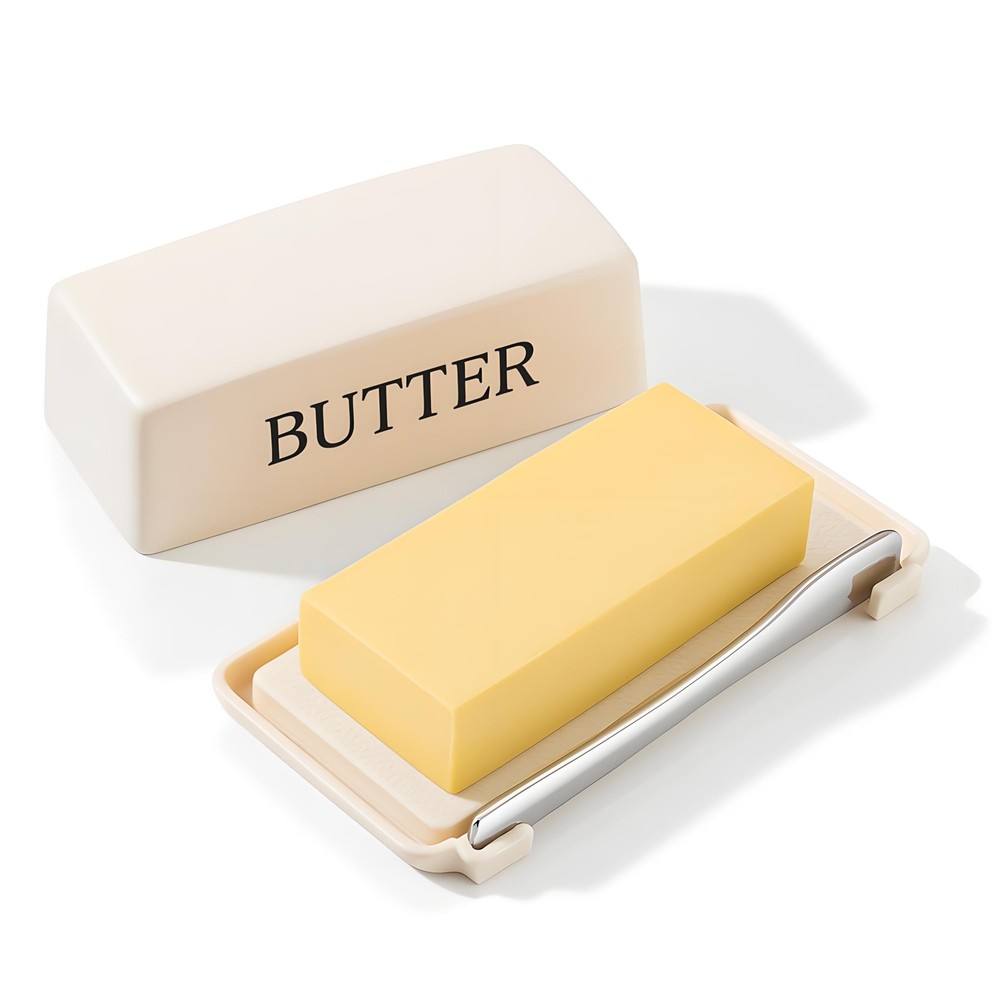 Butter Holder With Lid And Knife,Food Grade Plastic Butter Dish For Counterto...