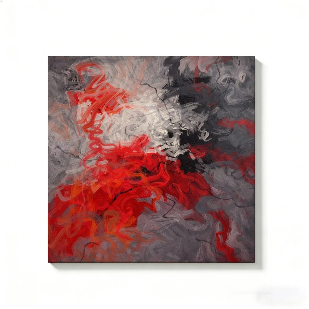 Abstract Red and Gray Swirl Canvas Painting 2DFlat Frameless Wall Art Home Decor