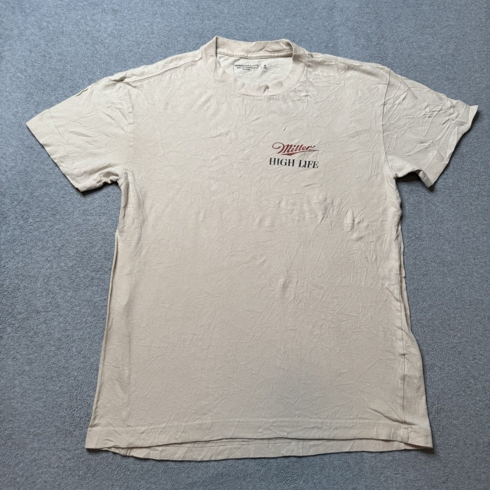 Abercrombie & Fitch T Shirt Mens Medium Beige Miller Brewery Beer Graphic Print